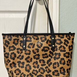 Coach Tan and Black Leopard Print Tote